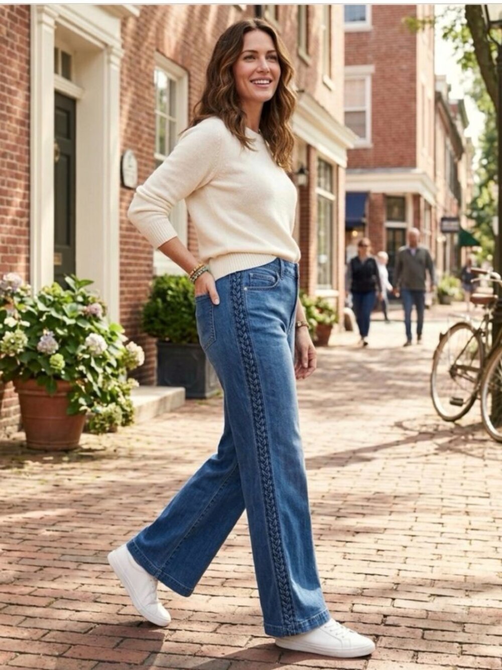 Land's End 12 Petite Wide Leg Braided Side Hem Detail Jeans